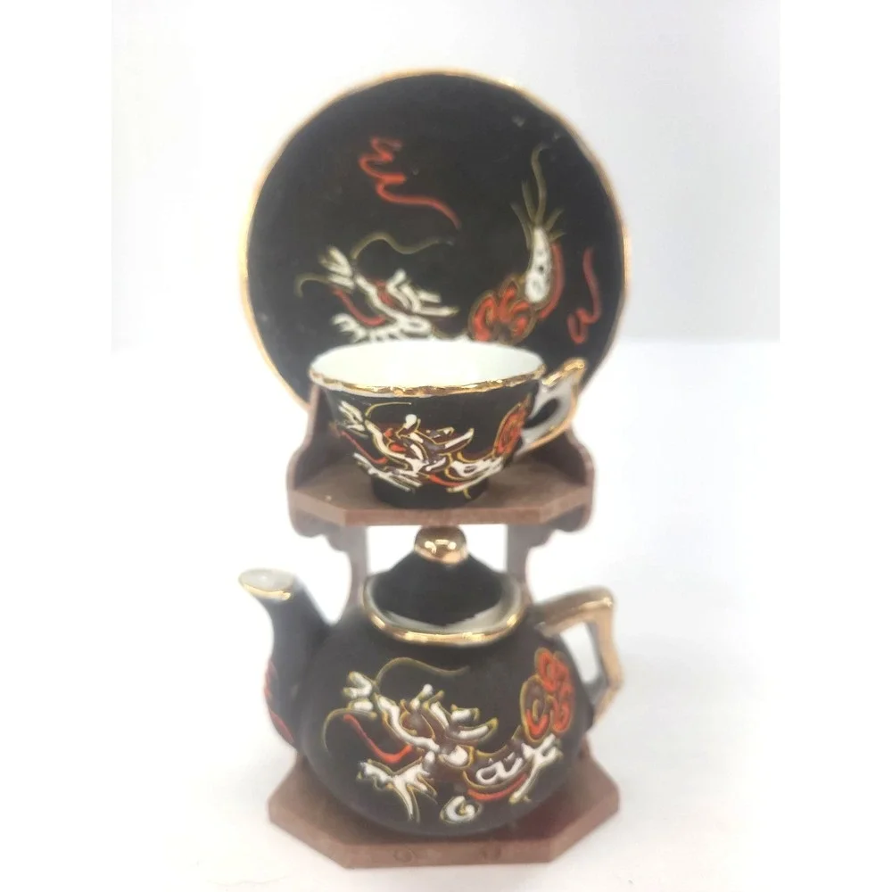 Vintage Moriage Dragonware Miniature Teapot Tea Cup and Saucer Set Japan